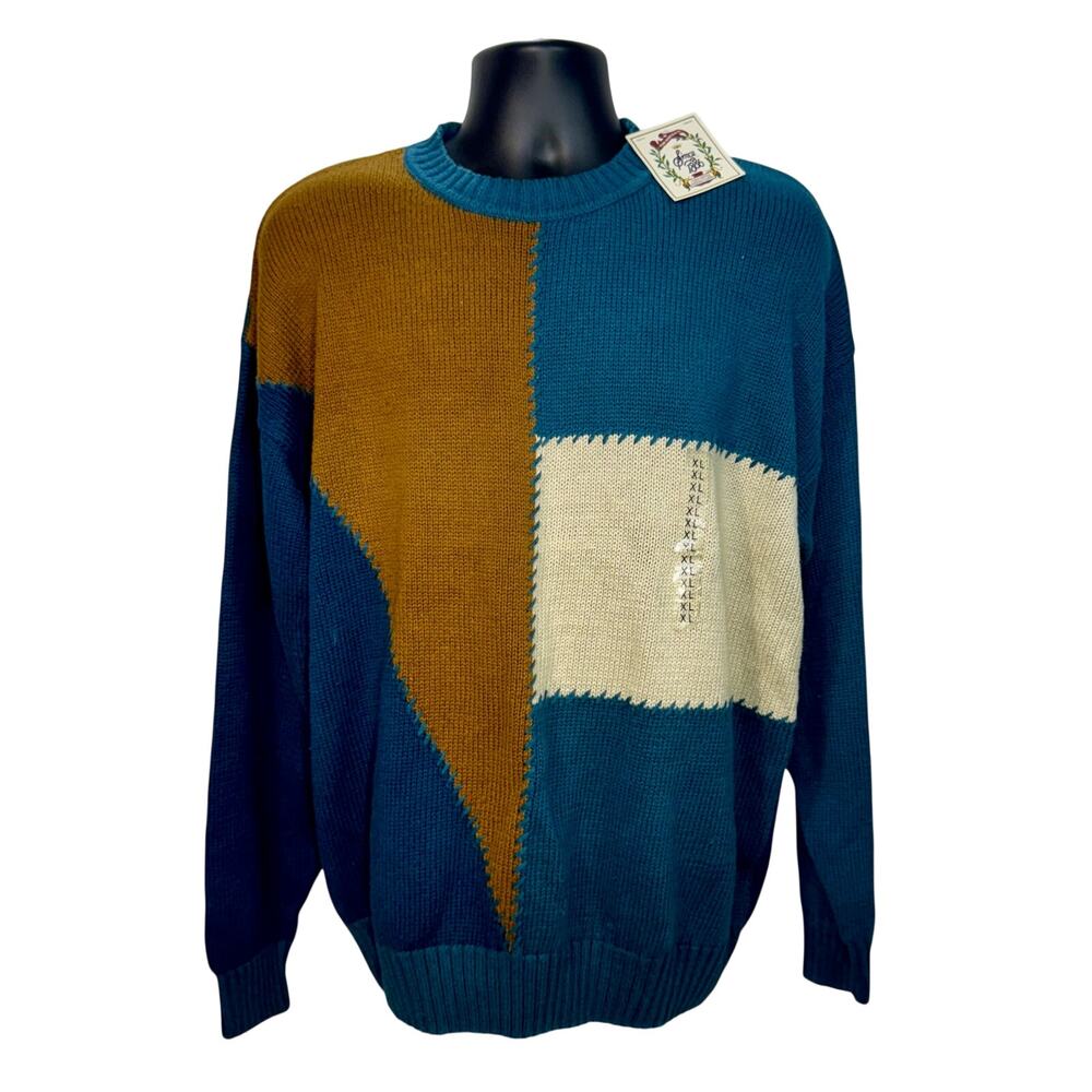 Sears Colorblock Cotton Sweater NWT XL Deadstock Cozy Grandpacore Patchwork Vtg